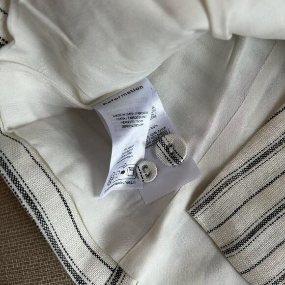 BEST Reformation Tate Linen Top Sz2 Elsie Stripe Black Cream Halter Casual - Picture 9 of 10
